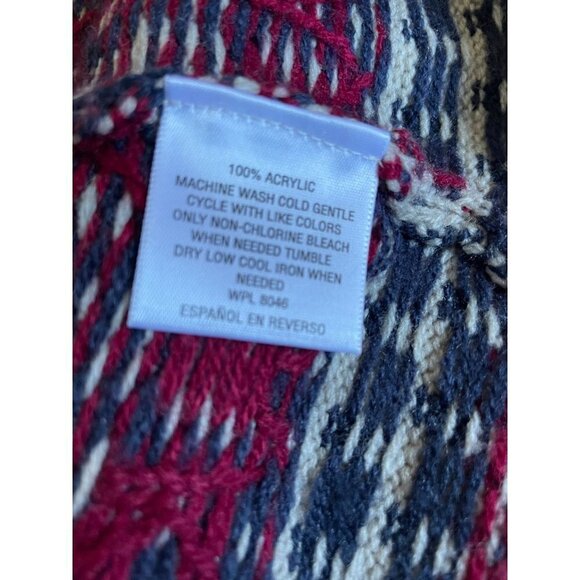 Style & Co Sweater Cardigan Women's Sz Small Open Front Tan Red Blue Fringe - Picture 9 of 11